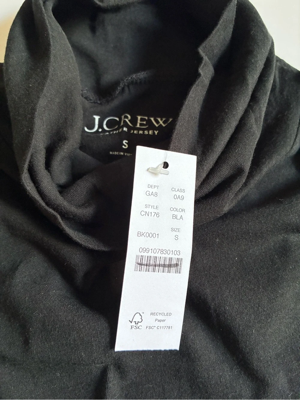 J.Crew.Women’s Feather jersey turtleneck.100% cotton. Black.S.NWT.